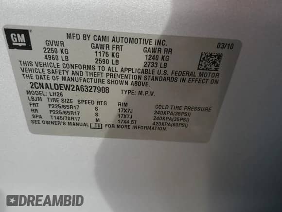 2010 Chevrolet Equinox 1LT z VIN 2CNALDEW2A6327908, wystawiony jako Copart lot #81889115 z przebiegiem 126 299 mil mil oraz Szkoda całkowita • Salvage title. Historia ofert i sprzedaży dostępna na DreamBid. Obrazek 12.
