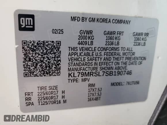 2025 Chevrolet TrailBlazer LT с VIN KL79MRSL7SB190746, выставлен на аукционе Copart как лот 89907355 с пробегом 12 699 миль миль и Чистый • Clean title. История ставок и продаж доступна на DreamBid. Изображение 14.