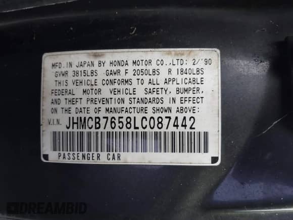 1990 Honda Accord LX z VIN JHMCB7658LC087442, wystawiony jako IAAI lot #41237681 z przebiegiem 215 972 mil mil oraz . Historia ofert i sprzedaży dostępna na DreamBid. Obrazek 9.