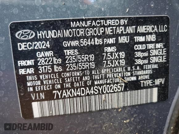 2025 Hyundai Ioniq 5 SEL z VIN 7YAKN4DA4SY002657, wystawiony jako Copart lot #49007015 z przebiegiem 1 252 mil mil oraz Szkoda całkowita • Salvage title. Historia ofert i sprzedaży dostępna na DreamBid. Obrazek 12.