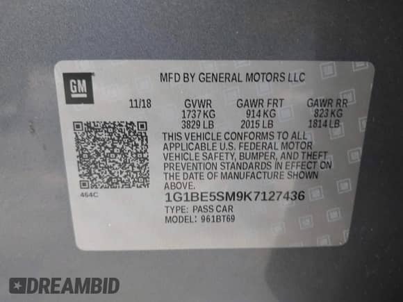 2019 Chevrolet Cruze LT с VIN 1G1BE5SM9K7127436, выставлен на аукционе IAAI как лот 42378624 с пробегом 38 236 миль миль и . История ставок и продаж доступна на DreamBid. Изображение 9.