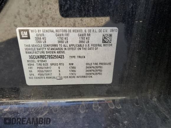 2014 Chevrolet Silverado 1500 LT with VIN 3GCUKREC7EG250423, listed as a Copart auction lot 47042845 with 137,754 mi miles and Salvage title. Bid and sale history available at DreamBid. Image 12.