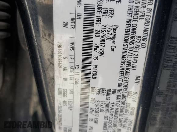 2014 Ford Focus Titanium with VIN 1FADP3J20EL243009, listed as a Copart auction lot 81947715 with Not provided miles and Salvage title. Bid and sale history available at DreamBid. Image 13.