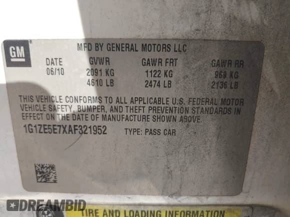 2010 Chevrolet Malibu LTZ with VIN 1G1ZE5E7XAF321952, listed as a IAAI auction lot 42851584 with 292,301 mi miles and . Bid and sale history available at DreamBid. Image 9.