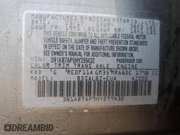 2017 Nissan Sentra S with VIN 3N1AB7AP9HY299432, listed as a Copart auction lot 66314245 with 169,439 mi miles and Salvage title. Bid and sale history available at DreamBid. Image 12.