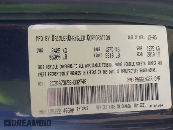 2006 Chrysler 300 C SRT-8 с VIN 2C3KA73W56H332748, выставлен на аукционе IAAI как лот 43292460 с пробегом 168 014 миль миль и . История ставок и продаж доступна на DreamBid. Изображение 9.