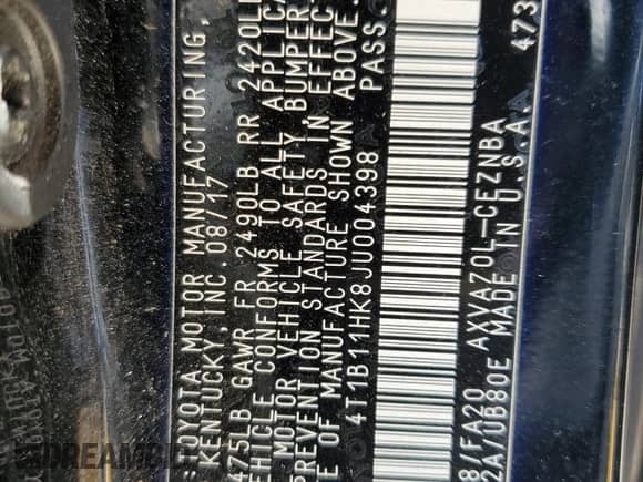 2018 Toyota Camry SE с VIN 4T1B11HK8JU004398, выставлен на аукционе Copart как лот 81216805 с пробегом 199 814 миль миль и Списание • Salvage title. История ставок и продаж доступна на DreamBid. Изображение 13.