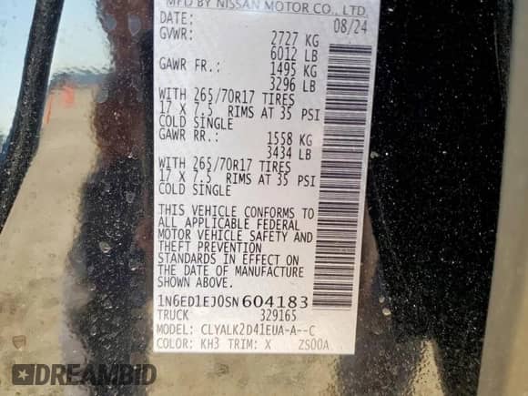 2025 Nissan Frontier SV z VIN 1N6ED1EJ0SN604183, wystawiony jako Copart lot #65065365 z przebiegiem 6 078 mil mil oraz Szkoda całkowita • Salvage title. Historia ofert i sprzedaży dostępna na DreamBid. Obrazek 12.