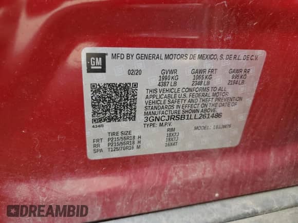 2020 Chevrolet Trax Premier z VIN 3GNCJRSB1LL261486, wystawiony jako Copart lot #69492795 z przebiegiem 63 267 mil mil oraz Szkoda całkowita • Salvage title. Historia ofert i sprzedaży dostępna na DreamBid. Obrazek 13.