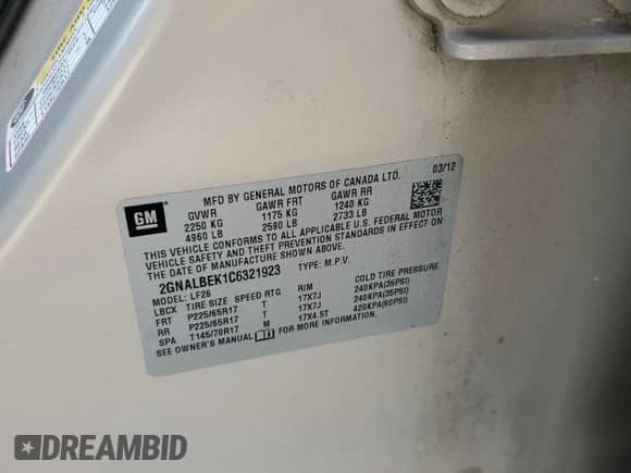 2012 Chevrolet Equinox LS с VIN 2GNALBEK1C6321923, выставлен на аукционе Copart как лот 71712525 с пробегом 263 868 миль миль и Списание • Salvage title. История ставок и продаж доступна на DreamBid. Изображение 12.