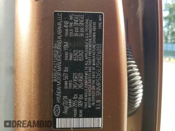 2025 Hyundai Santa Fe Calligraphy z VIN 5NMP5DGL7SH076051, wystawiony jako Copart lot #66233415 z przebiegiem 9 067 mil mil oraz Nie do naprawy • Non repairable. Historia ofert i sprzedaży dostępna na DreamBid. Obrazek 13.