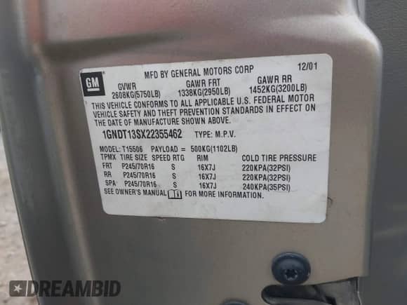 2002 Chevrolet TrailBlazer LS с VIN 1GNDT13SX22355462, выставлен на аукционе IAAI как лот 42481696 с пробегом Не указан миль и . История ставок и продаж доступна на DreamBid. Изображение 9.