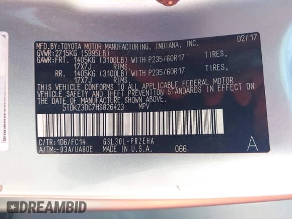 2017 Toyota Sienna LE Auto Access Seat с VIN 5TDKZ3DC7HS826423, выставлен на аукционе IAAI как лот 43102554 с пробегом 78 433 миль миль и . История ставок и продаж доступна на DreamBid. Изображение 9.