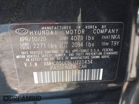 2020 Hyundai Ioniq SEL с VIN KMHC85LC5LU221434, выставлен на аукционе IAAI как лот 42230736 с пробегом 83 423 миль миль и . История ставок и продаж доступна на DreamBid. Изображение 9.