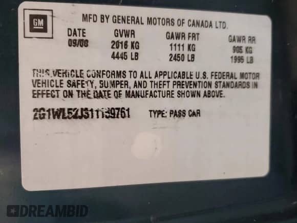 2001 Chevrolet Lumina z VIN 2G1WL52J311159761, wystawiony jako Copart lot #69700135 z przebiegiem 93 594 mil mil oraz Szkoda całkowita • Salvage title. Historia ofert i sprzedaży dostępna na DreamBid. Obrazek 12.