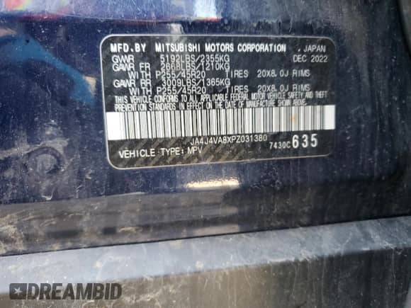 2023 Mitsubishi Outlander SEL with VIN JA4J4VA8XPZ031380, listed as a Copart auction lot 53624525 with 54,206 mi miles and Non repairable. Bid and sale history available at DreamBid. Image 13.