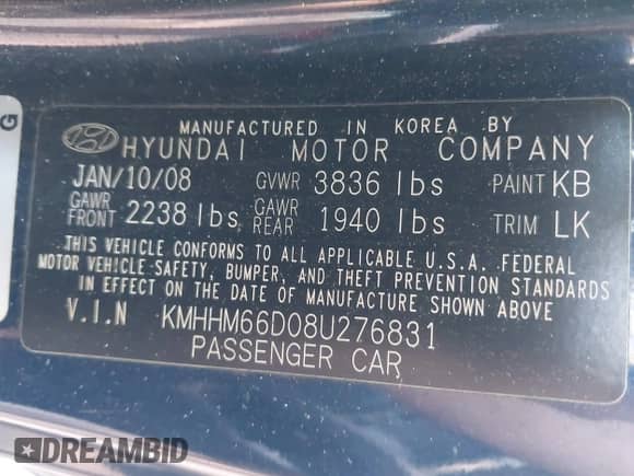 2008 Hyundai Tiburon GS с VIN KMHHM66D08U276831, выставлен на аукционе IAAI как лот 42871687 с пробегом 186 500 миль миль и . История ставок и продаж доступна на DreamBid. Изображение 9.