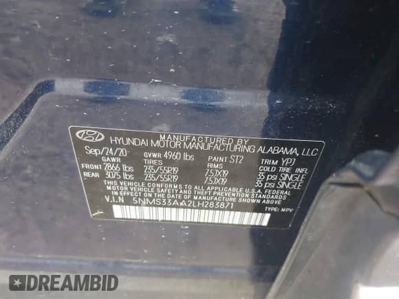 2020 Hyundai Santa Fe SEL с VIN 5NMS33AA2LH283871, выставлен на аукционе IAAI как лот 41886807 с пробегом 100 938 миль миль и . История ставок и продаж доступна на DreamBid. Изображение 9.