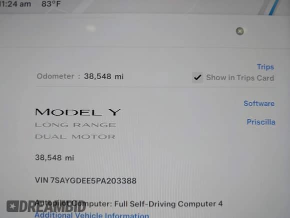 2023 Tesla Model Y Long Range с VIN 7SAYGDEE5PA203388, выставлен на аукционе IAAI как лот 42612438 с пробегом 38 548 миль миль и . История ставок и продаж доступна на DreamBid. Изображение 7.