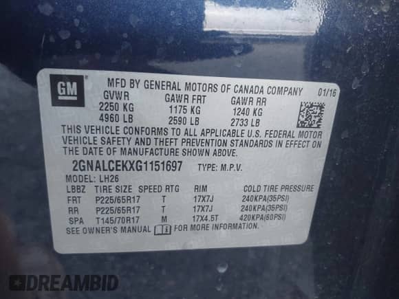 2016 Chevrolet Equinox LT z VIN 2GNALCEKXG1151697, wystawiony jako IAAI lot #43410752 z przebiegiem 68 199 mil mil oraz . Historia ofert i sprzedaży dostępna na DreamBid. Obrazek 9.