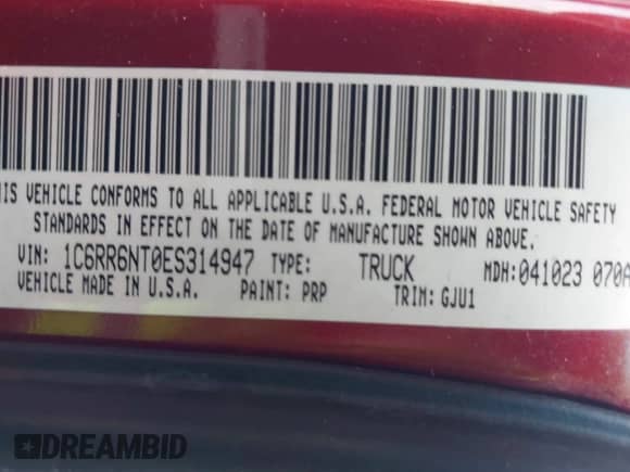 2014 Ram 1500 Laramie with VIN 1C6RR6NT0ES314947, listed as a IAAI auction lot 42934662 with 195,174 mi miles and . Bid and sale history available at DreamBid. Image 9.