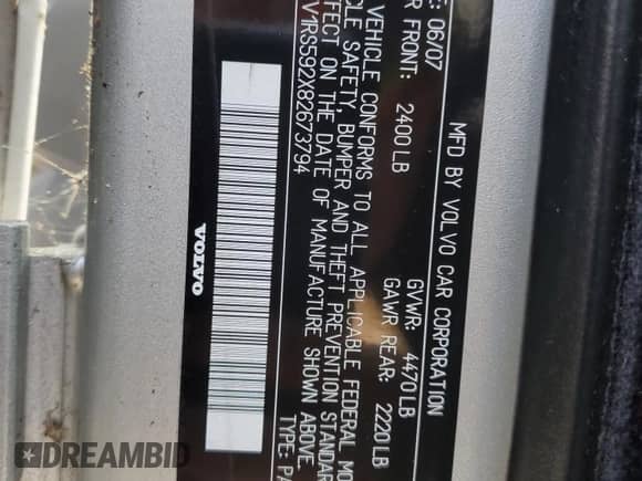 2008 Volvo S60 2.5T с VIN YV1RS592X82673794, выставлен на аукционе Copart как лот 80329265 с пробегом Не указан миль и Чистый • Clean title. История ставок и продаж доступна на DreamBid. Изображение 12.