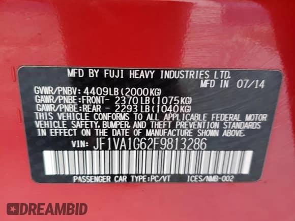 2015 Subaru WRX Limited with VIN JF1VA1G62F9813286, listed as a Copart auction lot 71176575 with 175,207 mi miles and Clean title. Bid and sale history available at DreamBid. Image 13.