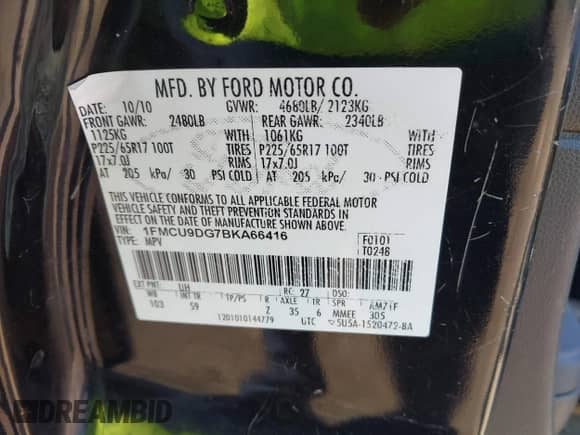 2011 Ford Escape XLT с VIN 1FMCU9DG7BKA66416, выставлен на аукционе IAAI как лот 43468112 с пробегом 197 987 миль миль и . История ставок и продаж доступна на DreamBid. Изображение 9.