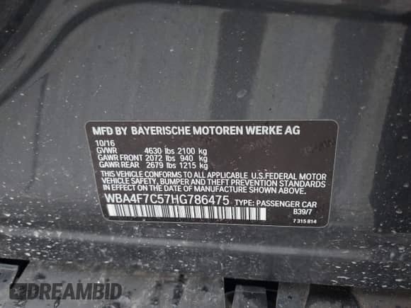 2017 BMW 4 Series 430i with VIN WBA4F7C57HG786475, listed as a IAAI auction lot 42619080 with 88,784 mi miles and . Bid and sale history available at DreamBid. Image 9.