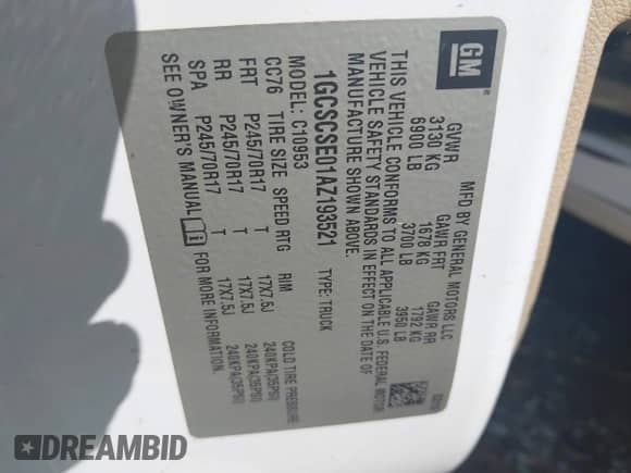 2010 Chevrolet Silverado 1500 LT with VIN 1GCSCSE01AZ193521, listed as a IAAI auction lot 43333362 with 282,551 mi miles and . Bid and sale history available at DreamBid. Image 9.