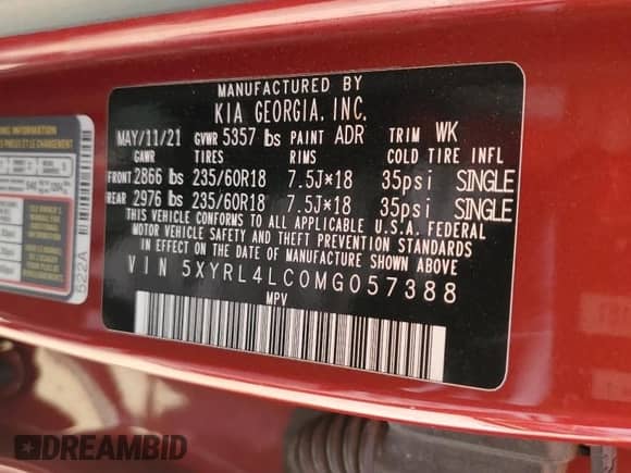 2021 Kia Sorento S with VIN 5XYRL4LC0MG057388, listed as a Copart auction lot 80949755 with 62,377 mi miles and Salvage title. Bid and sale history available at DreamBid. Image 13.