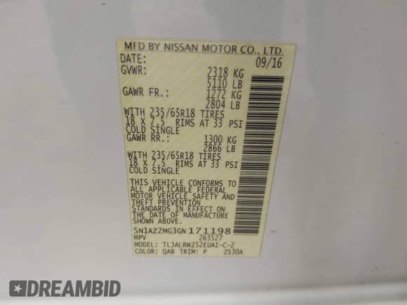 2016 Nissan Murano Platinum z VIN 5N1AZ2MG3GN171198, wystawiony jako IAAI lot #42378896 z przebiegiem 78 705 mil mil oraz . Historia ofert i sprzedaży dostępna na DreamBid. Obrazek 9.