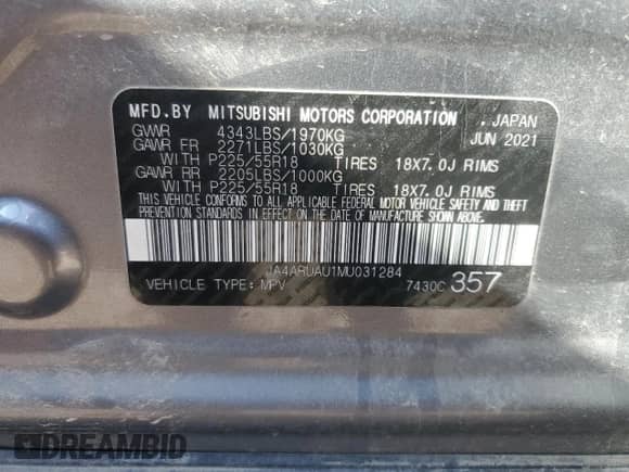 2021 Mitsubishi Outlander ES z VIN JA4ARUAU1MU031284, wystawiony jako Copart lot #81330925 z przebiegiem 97 519 mil mil oraz Szkoda całkowita • Salvage title. Historia ofert i sprzedaży dostępna na DreamBid. Obrazek 13.