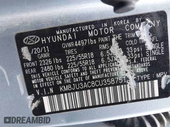 2012 Hyundai Tucson GLS с VIN KM8JU3AC8CU358751, выставлен на аукционе IAAI как лот 41553761 с пробегом 132 569 миль миль и . История ставок и продаж доступна на DreamBid. Изображение 9.