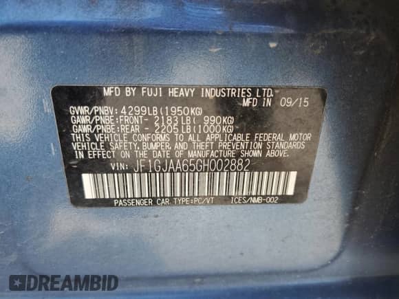 2016 Subaru Impreza with VIN JF1GJAA65GH002882, listed as a Copart auction lot 70596115 with 143,818 mi miles and Salvage title. Bid and sale history available at DreamBid. Image 12.