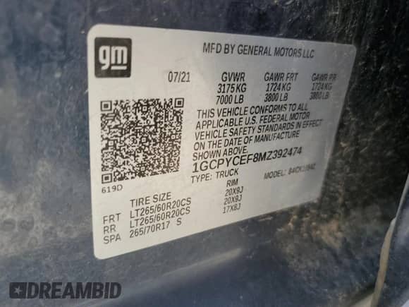 2021 Chevrolet Silverado 1500 Custom Trail Boss z VIN 1GCPYCEF8MZ392474, wystawiony jako Copart lot #61820765 z przebiegiem 83 902 mil mil oraz Szkoda całkowita • Salvage title. Historia ofert i sprzedaży dostępna na DreamBid. Obrazek 13.