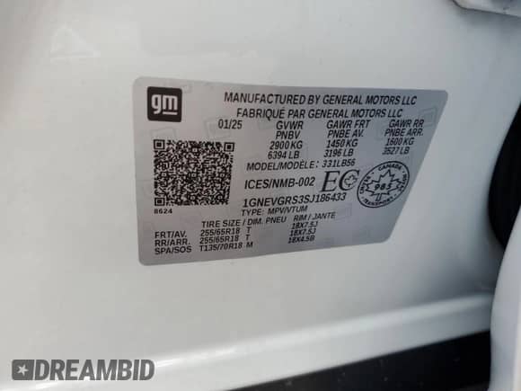 2025 Chevrolet Traverse AWD LT с VIN 1GNEVGRS3SJ186433, выставлен на аукционе Copart как лот 70370095 с пробегом 10 666 миль миль и Списание • Salvage title. История ставок и продаж доступна на DreamBid. Изображение 13.