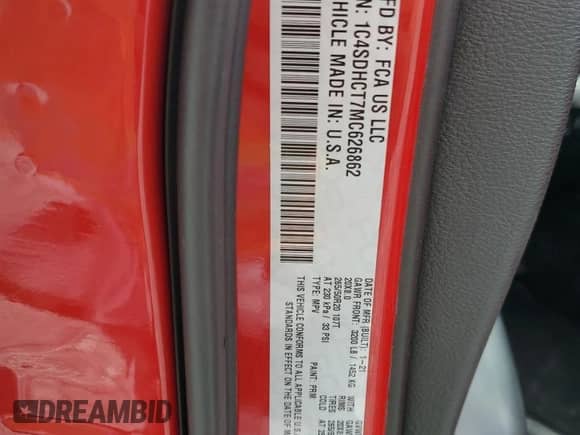 2021 Dodge Durango R/T with VIN 1C4SDHCT7MC626862, listed as a Copart auction lot 58235315 with 151,439 mi miles and Salvage title. Bid and sale history available at DreamBid. Image 13.