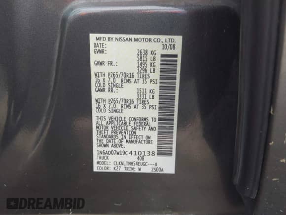 2009 Nissan Frontier SE with VIN 1N6AD07W19C410138, listed as a IAAI auction lot 43391854 with 63,478 mi miles and . Bid and sale history available at DreamBid. Image 9.