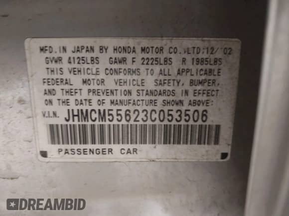 2003 Honda Accord EX z VIN JHMCM55623C053506, wystawiony jako IAAI lot #41572271 z przebiegiem 199 802 mil mil oraz . Historia ofert i sprzedaży dostępna na DreamBid. Obrazek 9.