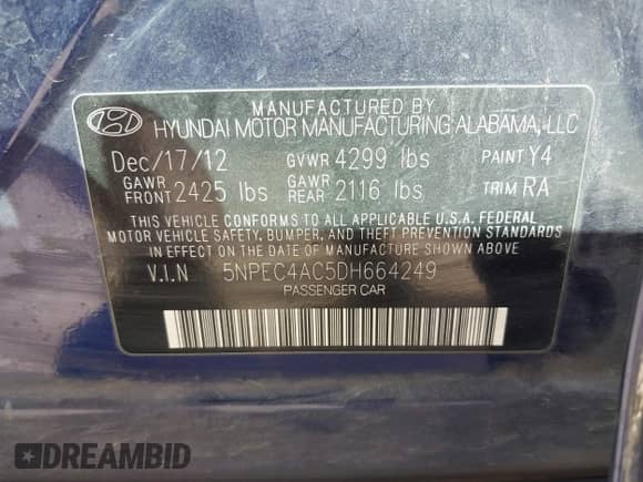 2013 Hyundai Sonata SE с VIN 5NPEC4AC5DH664249, выставлен на аукционе IAAI как лот 42293379 с пробегом 149 222 миль миль и . История ставок и продаж доступна на DreamBid. Изображение 9.