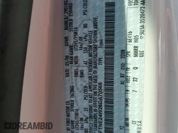 2006 Ford Econoline Cargo with VIN 1FTNE24W26DA70568, listed as a Copart auction lot 68775915 with Not provided miles and Clean title. Bid and sale history available at DreamBid. Image 16.