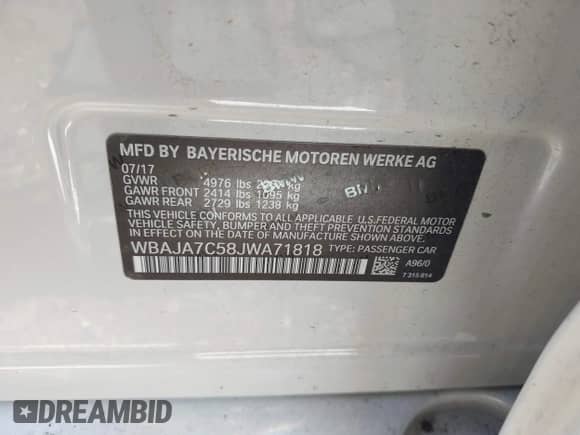 2018 BMW 5 Series 530i xDrive с VIN WBAJA7C58JWA71818, выставлен на аукционе IAAI как лот 42849263 с пробегом 39 184 миль миль и . История ставок и продаж доступна на DreamBid. Изображение 9.