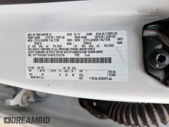 2017 Ford F-250 Lariat with VIN 1FT7W2BTXHEE31279, listed as a Copart auction lot 62380475 with 128,691 mi miles and Clean title. Bid and sale history available at DreamBid. Image 12.