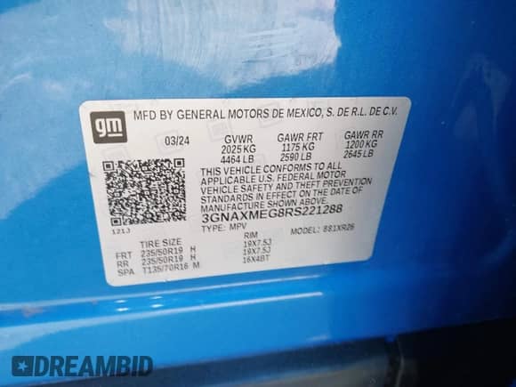 2024 Chevrolet Equinox RS с VIN 3GNAXMEG8RS221288, выставлен на аукционе IAAI как лот 41976989 с пробегом 30 223 миль миль и . История ставок и продаж доступна на DreamBid. Изображение 9.