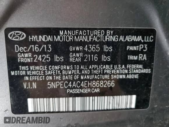 2014 Hyundai Sonata SE с VIN 5NPEC4AC4EH868266, выставлен на аукционе Copart как лот 82165615 с пробегом 228 883 миль миль и На запчасти • Non repairable. История ставок и продаж доступна на DreamBid. Изображение 12.