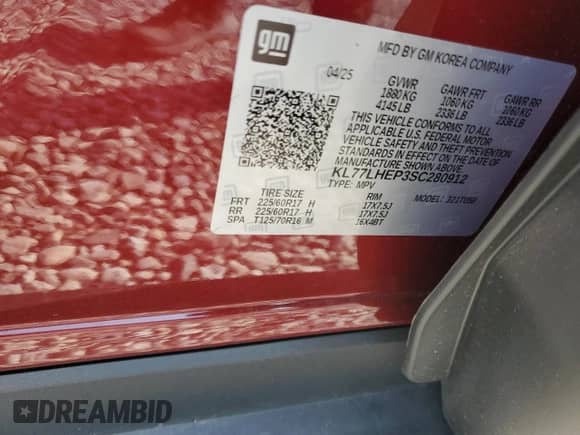 2025 Chevrolet Trax LT with VIN KL77LHEP3SC280912, listed as a Copart auction lot 83846475 with 2,092 mi miles and Salvage title. Bid and sale history available at DreamBid. Image 13.