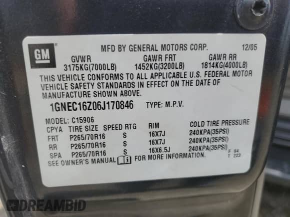 2006 Chevrolet Suburban LS с VIN 1GNEC16Z06J170846, выставлен на аукционе Copart как лот 59915214 с пробегом 249 701 миль миль и Чистый • Clean title. История ставок и продаж доступна на DreamBid. Изображение 13.