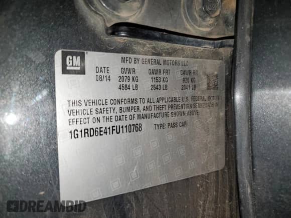 2015 Chevrolet Volt with VIN 1G1RD6E41FU110768, listed as a Copart auction lot 80996335 with 90,363 mi miles and Salvage title. Bid and sale history available at DreamBid. Image 13.