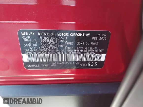 2023 Mitsubishi Outlander SEL with VIN JA4J4VA86PZ044725, listed as a IAAI auction lot 41211848 with 10,886 mi miles and . Bid and sale history available at DreamBid. Image 9.